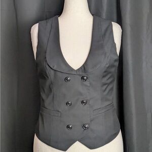 Women’s Black Double-Breasted Waistcoat Vintage Lapel Collar Vest Coat